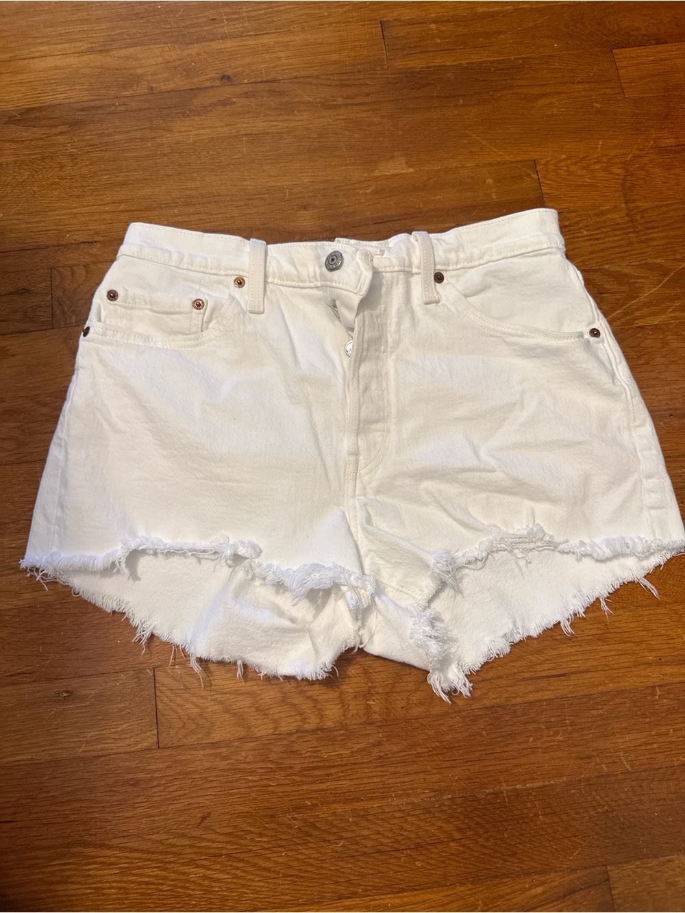 Levi's White Frayed Hem Denim Shorts